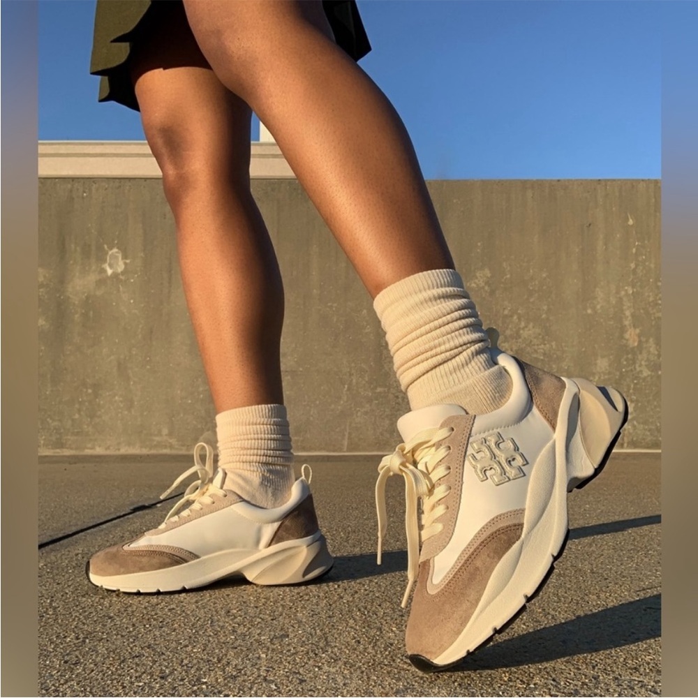 Tory Burch Cream and Taupe Platform Sneakers